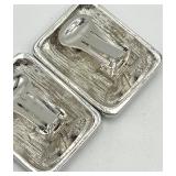 Silver Clip-On Earrings - Ornate Rectangular Filigree