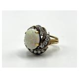 14K Gold Oval Opal Center with Diamond Halo