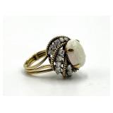 14K Gold Oval Opal Center with Diamond Halo