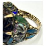 Chinese Silver Carved Tiger's Eye Adjustable Ring