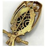 Eisenberg Owl Brooch - Green Malachite Cabochon