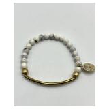 Rock With Me by Aly Marble Howlite Bead Bracelet - Gold Bar Charm