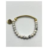 Rock With Me by Aly Marble Howlite Bead Bracelet - Gold Bar Charm