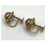 Faux Pink Fire Opal Screw-On Earrings