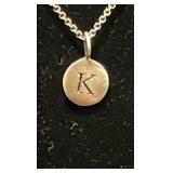 sterling silver K charm and necklace