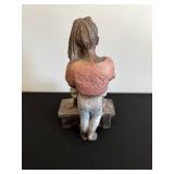 Wooden Folk Art Sculpture - Two Girls on Bench Hair Braiding, Hand-Painted