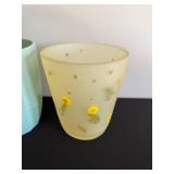 3-Piece Glass Tumbler Set - Teal, Faceted Blue, Daisy Pattern (Frosted)