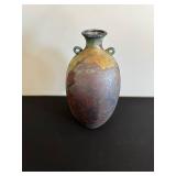 Handmade Ceramic Vase - Multicolor Glaze With Dual Ring Handles