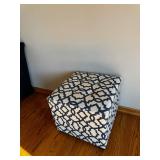 Navy Geometric Pattern Ottoman Cube - Upholstered Square Footstool 18in