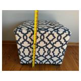 Navy Geometric Pattern Ottoman Cube - Upholstered Square Footstool 18in