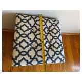 Navy Geometric Pattern Ottoman Cube - Upholstered Square Footstool 18in