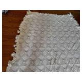 White Diamond Lattice Crochet Rug with Fringe