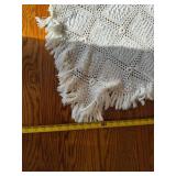 White Diamond Lattice Crochet Rug with Fringe