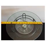 Round Glass Top Side Table - Blue Metal Frame with Circular Ring Design