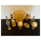 Vintage Sunflower Glass Decor Set - Hurricane Vase, Candle Holders & Pineapple Accents