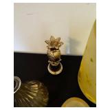 Vintage Sunflower Glass Decor Set - Hurricane Vase, Candle Holders & Pineapple Accents