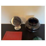 Red Jewelry Box, Round Vanity Mirror, Black Vase, Green Turtle Figurine