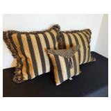 Striped Throw Pillows Set - Gold & Black Fringe, 3-Piece