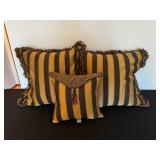 Striped Throw Pillows Set - Gold & Black Fringe, 3-Piece