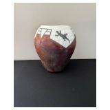 Lizard Motif Vase - Hand-Thrown Ceramic, Crackle White & Red Glaze, 2002 Signed