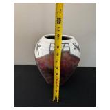 Lizard Motif Vase - Hand-Thrown Ceramic, Crackle White & Red Glaze, 2002 Signed