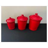 Canister Set - 3-Piece - Red Enamel with Lids