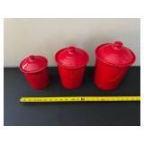 Canister Set - 3-Piece - Red Enamel with Lids