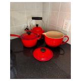 Le Creuset Red Enameled Cast Iron Kettle, Dutch Oven & Sauce Pot (3-Piece Set)