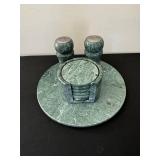Stone Nova Taiwan Green Marble Salt & Pepper Shaker Set on Circular Base