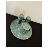 Stone Nova Taiwan Green Marble Salt & Pepper Shaker Set on Circular Base