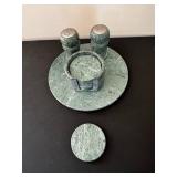Stone Nova Taiwan Green Marble Salt & Pepper Shaker Set on Circular Base