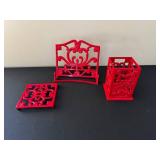 Decor Set - Red Scrollwork Metal - 3 Pieces