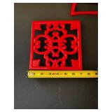 Decor Set - Red Scrollwork Metal - 3 Pieces
