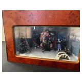 Music Box - Vintage Burl Wood Cylinder with Glass Top & Snow Village Diorama