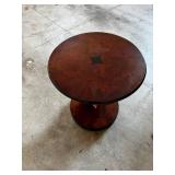 Round Walnut Burl Table - Pedestal with Inlaid Center Star - Dark Cherry Finish