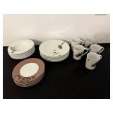 Cremieux Versailles Porcelain Dinnerware Set - Floral Brown Pattern, Mugs & Plates