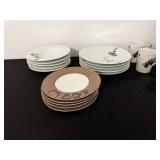 Cremieux Versailles Porcelain Dinnerware Set - Floral Brown Pattern, Mugs & Plates