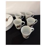 Cremieux Versailles Porcelain Dinnerware Set - Floral Brown Pattern, Mugs & Plates