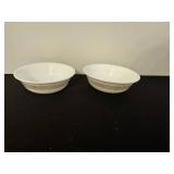 Pair of White Ceramic Bowls with Brown Floral Border