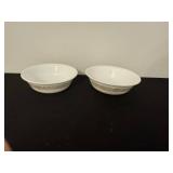 Pair of White Ceramic Bowls with Brown Floral Border
