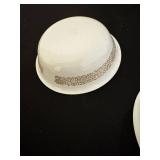 Pair of White Ceramic Bowls with Brown Floral Border