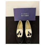 Stuart Weitzman Two-Tone Beaded Tassel Loafers - Size 8.5 - White/Black
