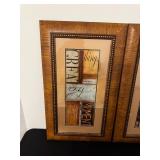 Wood Framed Wall Art Set of 2 - Typographic Collage Panels With Beaded Inner Border