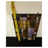 Stained Glass Wall Panel - Multicolor Grid with Hanging Rings & Chain