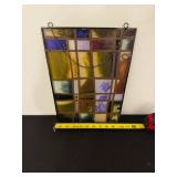 Stained Glass Wall Panel - Multicolor Grid with Hanging Rings & Chain