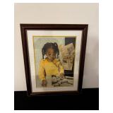 Framed Portrait Print - Girl In Yellow Shirt Reading A Book, Newspaper Collage