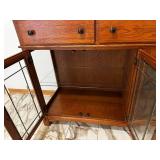 Oak Sideboard Buffet with Glass-Front Cabinets and 4 Drawers