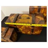 Map-Printed Vintage Travel Trunk Set - 3 Piece Decorative Boxes