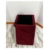 Velvet Burgundy Storage Ottoman with Nailhead Trim - Square Upholstered Footstool