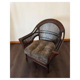 Rattan Wicker Chair with Cushioned Seat - Dark Brown Finish